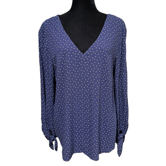Maeve Anthropologie Pernille Navy Blue Polka Dot Puffy Sleeve Blouse Medium - Picture 4 of 9